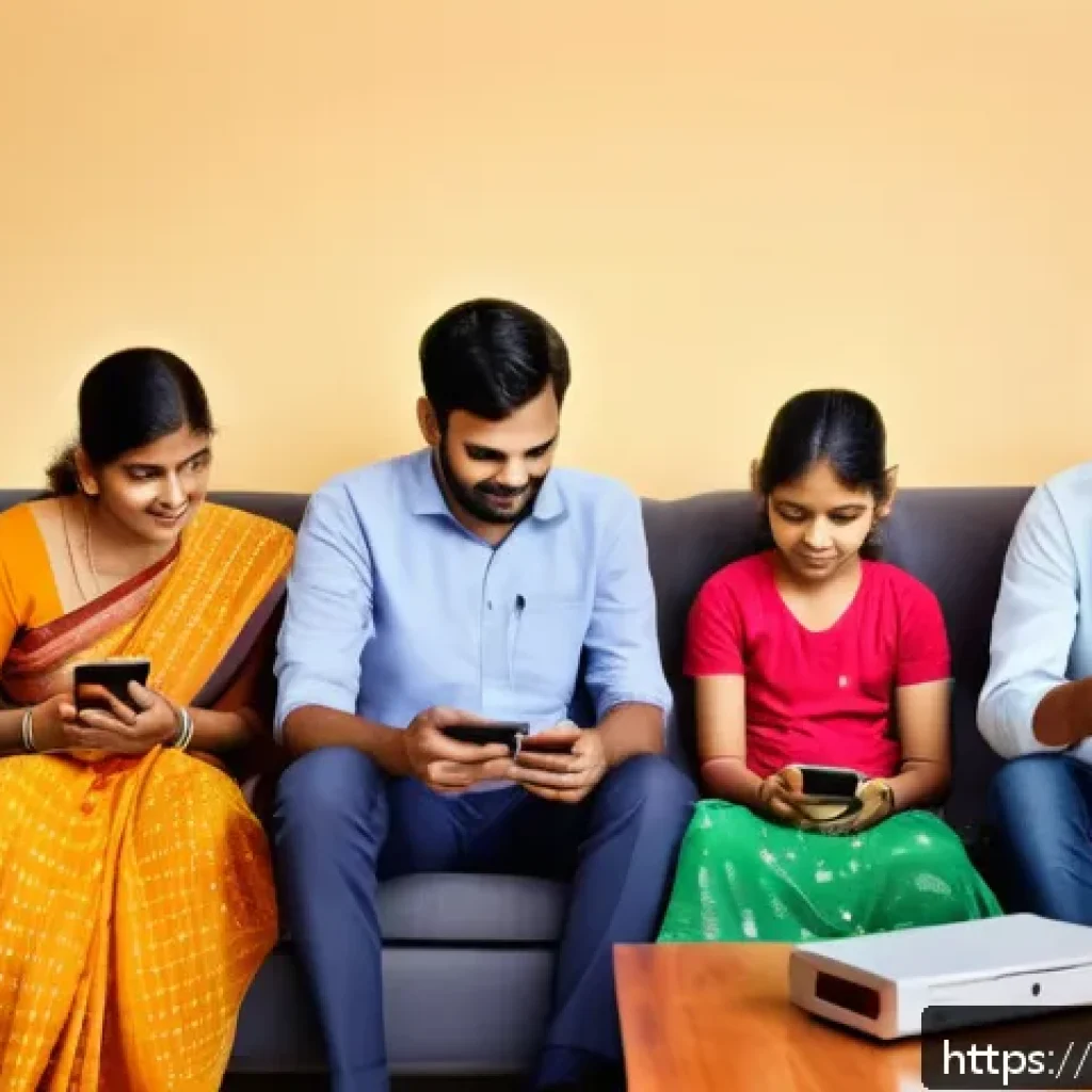 전기분야에서의 고객 커뮤니케이션 방법 - A modern Indian family sitting comfortably in their living room, using a smartphone app to pay their...