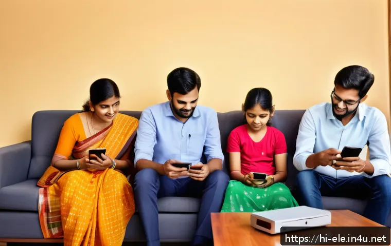 전기분야에서의 고객 커뮤니케이션 방법 - A modern Indian family sitting comfortably in their living room, using a smartphone app to pay their...